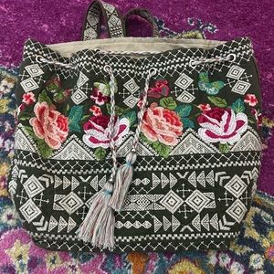Johnny Was Cloth Drawstring Floral Backpack